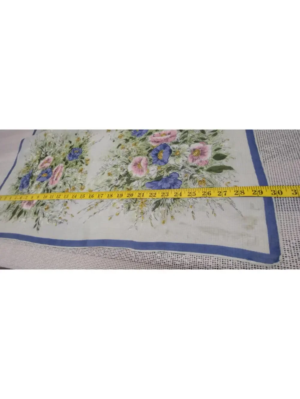 Vintage 1950s Fine Silk Scarf Periwinkle Flowers Pink Jade Green Hand Sewn Edges